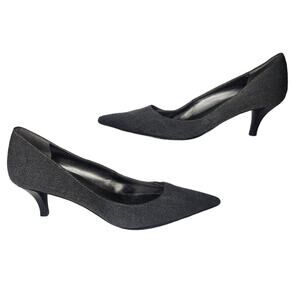 Gray Pointed Toe Heels Womens 6.5 Kitten Slip Ons Dressy Boss Lady Office Siren
